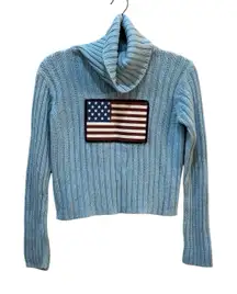Sheep By Next Era Blue Cropped Turtleneck‎ Sweater American Flag Size Medium