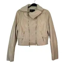 BCBGMaxAzria Leather Double Zipper Jacket Cream/ Tan Size Large