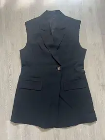 Express WOMAN Long Vest Coat Lined Button Classic Luxury TOP Black Size S