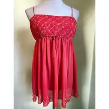 Victoria's Secret Red orange Babydoll Dress Embroidery m y2k boho whimsi fairy