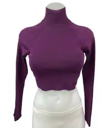 Zara Purple Ribbed Open Tie Back Turtleneck Long Sleeve Crop Knit Sweater Top S