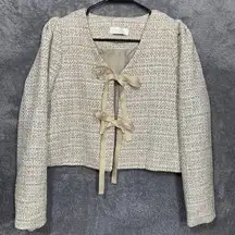 AND BY L Tweed Tie Front Jacket Blazer Beige Multicolor Made in Korea Women’s Si