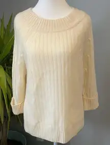 Saks Fifth Avenue Luxurious 100% Cashmere Cream Ribbed Sweater - Size Small
