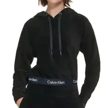 Calvin Klein Performance Women's Logo Elastic Long-Sleeve Pullover Velour Hoodie