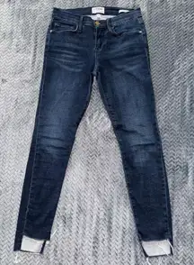 FRAME Le Skinny de Jeanne Jeans‎ Dark Wash Raw Hem Denim Size 28