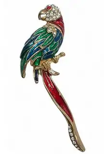 Vintage 90's Cloisonne Enamel Rhinestone Tropical Bird Parrot Brooch Pin