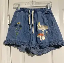 Disney Tinker Bell Women's Blue Denim Ruffle Shorts Size S Casual Summer