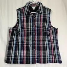 Multicolor Plaid Quilted Snap Front Vest Women’s Plus Size 1X