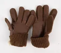 Aris Vintage Brown Knit Fabric Vinyl Patch Gloves Womens One Size