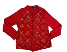 Christmas Red Cardigan with Festive Patterns