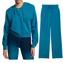 VICTORIA'S SECRET Cotton High-Rise Fleece Wide-Leg Lounge Pants Sweatshirt Set