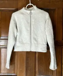 Gymshark x Whitney Simmons White Fuzzy Jacket Size XS Full Zip Athletic Crop