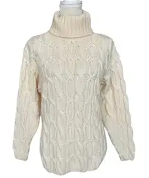 Woollen Mills Merino Wool Fisherman Cable Knit Turtleneck Sweater Sz XS Ireland