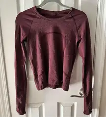 Lululemon Swiftly Tech Long Sleeve Waist Length 2.0 Maroon Sparkle Size 6