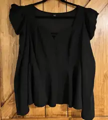SHEIN Curve Blouse 2x Black Puff Shoulders Sweetheart Neckline Flowy Waist