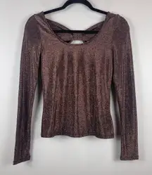 Anthropologie Sunday In Brooklyn Top Women S Brown Sparkle‎ Bow Back Scoop NWT