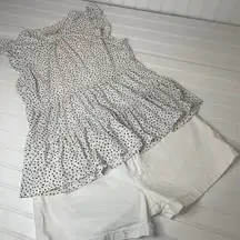 Paige White Mid Rise Shorts Size 32 & Monteau Dotted Ruffled Tiered Top Size XL