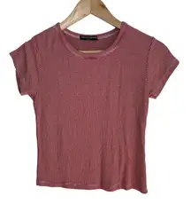 Brandy Melville Stiped Top OS Womens Stretch Red White Short Sleeve Casual Basic