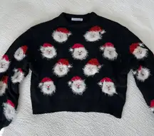Christmas sweater black crop knit stretch size Small holiday
