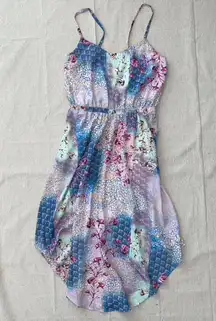 Under Skies Blue & Pink Mixed Pattern Print Midi Dress - Medium