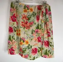 Emma James 100% Silk Shorts Skort Size 14 Tan Floral