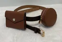 Michael Kors Double Utility Belt Bag MK Print Chocolate Brown NWT size L/XL