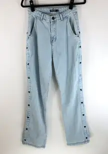 Nasty Gal Womens Jeans High Rise Rise Straight Leg Button Detail Light Wash 2