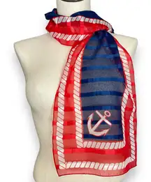 Vintage Nautical Scarf Anchor Red‎ White Blue Rectangular Retro Stripes