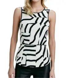 TIBI Zebra Print Wool Silk Blend Sleeveless Cream Black Abstract Peplum Top 2