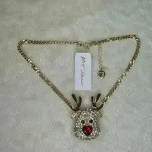 Betsy Johnson Christmas Red Nose Reindeer Pendant Gold Tone Holiday Neck…