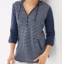 J. JILL Linen Cotton Hooded Tunic in Navy and White Stripe Women’s Size L