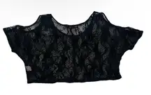 Vintage Peppermint Knit Lace Women’s Crop Top S Cold Shoulder Festival Summer