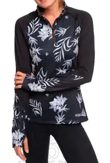 Roxy sz M Womens Black Floral Swim Rash Sun Gaurd Beach Outdoor Travel Vacation