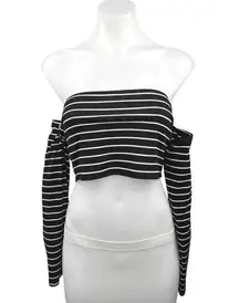 Revolve x Privacy Please Black Striped Off the Shoulder Long Sleeve Crop Top M