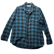 Woolrich Shirt Womens XL Blue Black Pemberton Flannel Buffalo Plaid Button Up