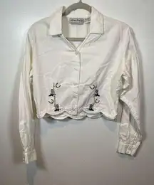 Adobe Rose Vintage Western Cropped Shirt Embroidered Large Boots Horseshoe White