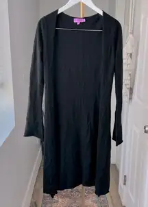 Christiane Celle for Calpyso 100% Cashmere Black Open Long Sleeve Cardigan Small