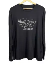 Cuddl Duds Black Camping Graphic Crew Neck Long Sleeve Lounge Shirt Womens Large