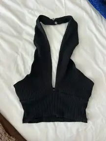 ZARA Black Halter Plunge Backless Crop Top
