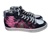 P448‎ Women's 36 High Top Skater Sneakers red black Snakeskin Python Print