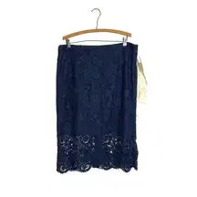 Women’s Bar III Flower Lace Crochet Pencil Skirt Navy Blue Size XXL NWT