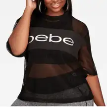 Bebe Sport Black Halographic Mesh Top | Size 1X
