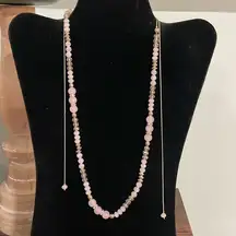 Pink glass beaded lariat adjustable necklace