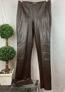 Alberto Makali 100% Leather Straight Leg High Waist Brown Chocolate Pants 8