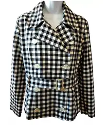 Ralph Lauren Womens Checked Double Breasted Jacket Black White Belted Size‎ 2X