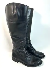 Vince Camuto Kari Tall Black Leather Equestrian Riding Boots, Laces, size 7