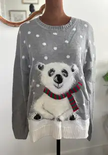 Holiday Time‎ Womens Gray Polar Bear Christmas Sweater M Festive Holiday Outfit