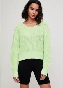 Aritzia TNA The Fisherman Sweater XS Neon Green Chunky Knit Cotton Cropped