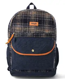 WRANGLER Backpack Denim & Plaid Soft Trim 12x17x4 Pockets Inside Sides New