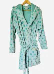 PINK Victoria Secret Green Polka Dot Soft Plush Bath Dressing Robe Women's XS/S